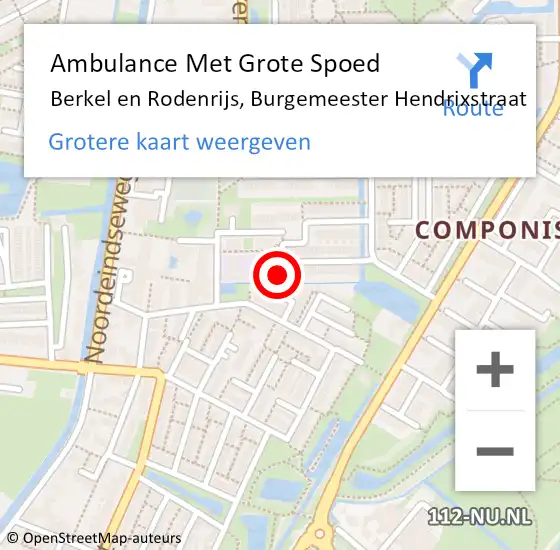 Locatie op kaart van de 112 melding: Ambulance Met Grote Spoed Naar Berkel en Rodenrijs, Burgemeester Hendrixstraat op 26 januari 2024 15:28