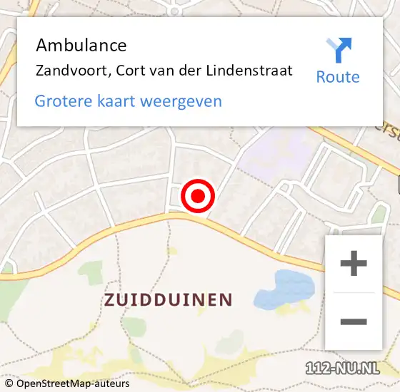 Locatie op kaart van de 112 melding: Ambulance Zandvoort, Cort van der Lindenstraat op 26 januari 2024 15:33