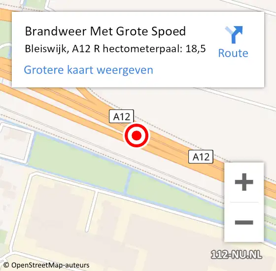 Locatie op kaart van de 112 melding: Brandweer Met Grote Spoed Naar Bleiswijk, A12 R hectometerpaal: 18,5 op 23 september 2014 15:28
