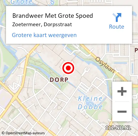 Locatie op kaart van de 112 melding: Brandweer Met Grote Spoed Naar Zoetermeer, Dorpsstraat op 26 januari 2024 15:49