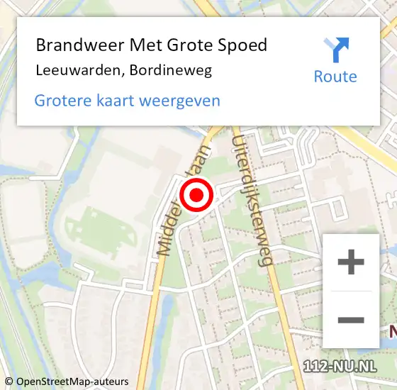 Locatie op kaart van de 112 melding: Brandweer Met Grote Spoed Naar Leeuwarden, Bordineweg op 26 januari 2024 15:52