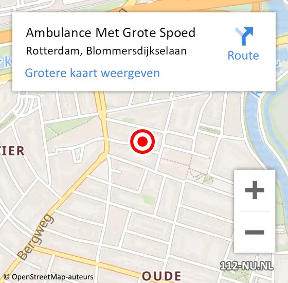 Locatie op kaart van de 112 melding: Ambulance Met Grote Spoed Naar Rotterdam, Blommersdijkselaan op 26 januari 2024 17:28