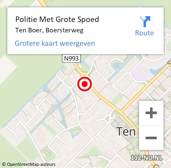 Locatie op kaart van de 112 melding: Politie Met Grote Spoed Naar Ten Boer, Boersterweg op 26 januari 2024 17:31