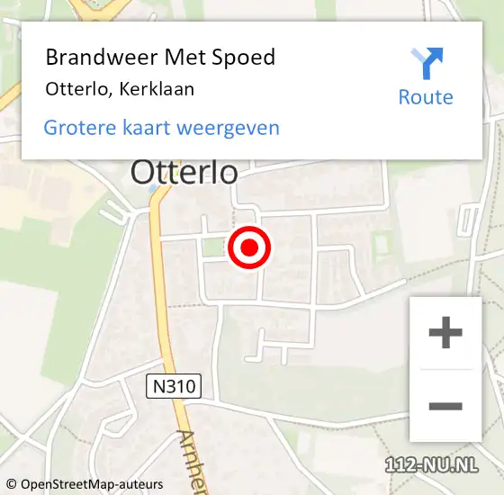 Locatie op kaart van de 112 melding: Brandweer Met Spoed Naar Otterlo, Kerklaan op 26 januari 2024 17:34