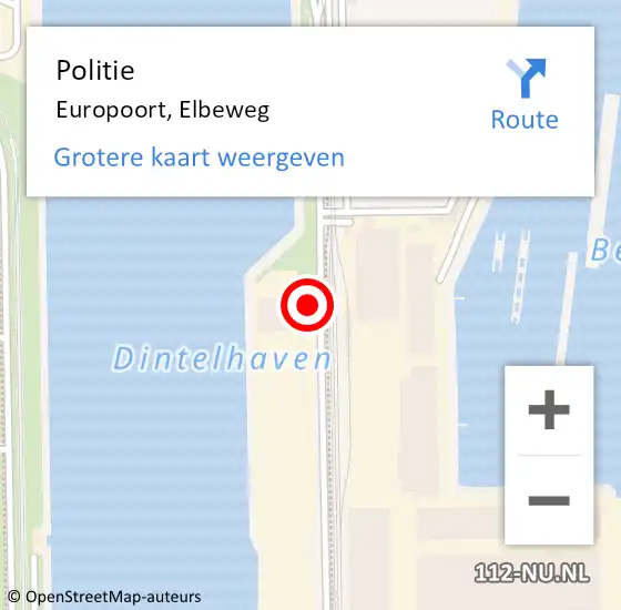 Locatie op kaart van de 112 melding: Politie Europoort, Elbeweg op 26 januari 2024 18:39