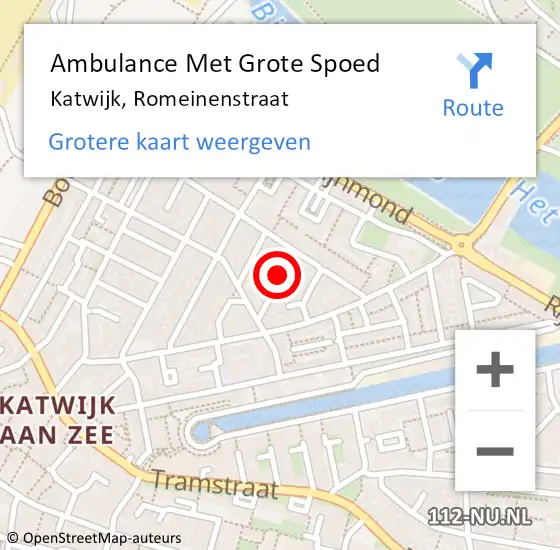 Locatie op kaart van de 112 melding: Ambulance Met Grote Spoed Naar Katwijk, Romeinenstraat op 26 januari 2024 18:41