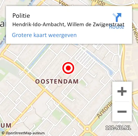 Locatie op kaart van de 112 melding: Politie Hendrik-Ido-Ambacht, Willem de Zwijgerstraat op 26 januari 2024 18:45