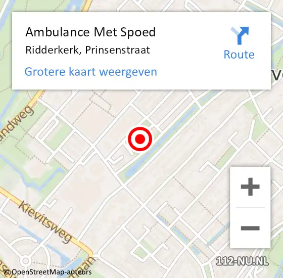 Locatie op kaart van de 112 melding: Ambulance Met Spoed Naar Ridderkerk, Prinsenstraat op 26 januari 2024 18:50