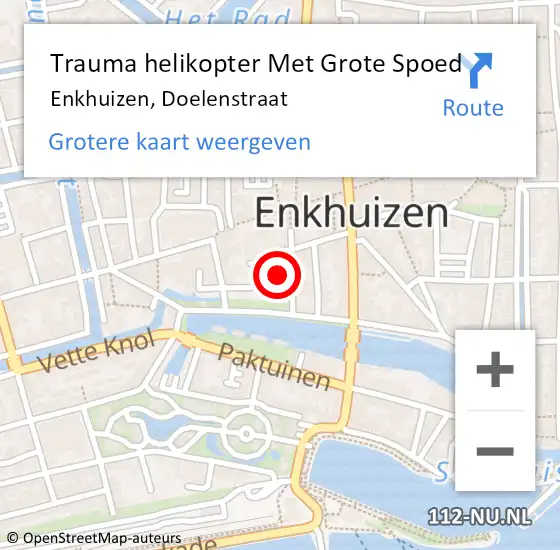 Locatie op kaart van de 112 melding: Trauma helikopter Met Grote Spoed Naar Enkhuizen, Doelenstraat op 26 januari 2024 18:56