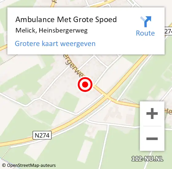 Locatie op kaart van de 112 melding: Ambulance Met Grote Spoed Naar Melick, Heinsbergerweg op 26 januari 2024 19:12