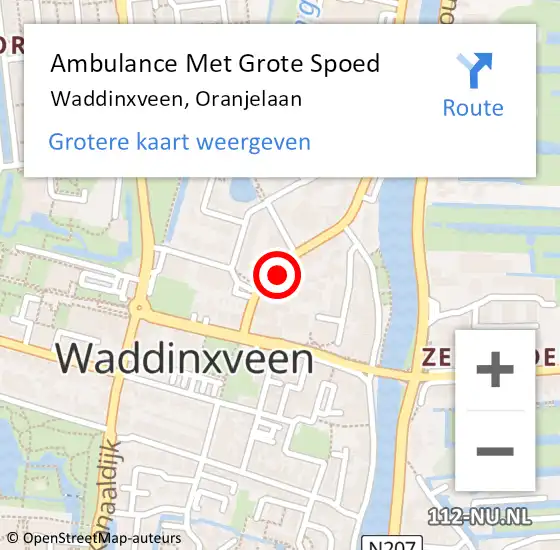 Locatie op kaart van de 112 melding: Ambulance Met Grote Spoed Naar Waddinxveen, Oranjelaan op 26 januari 2024 19:22