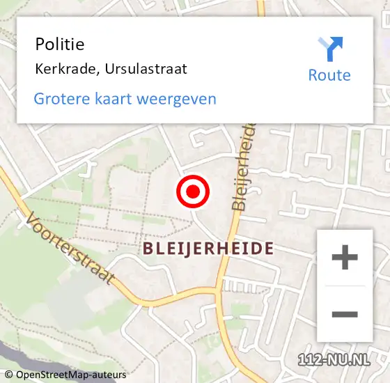 Locatie op kaart van de 112 melding: Politie Kerkrade, Ursulastraat op 26 januari 2024 19:43