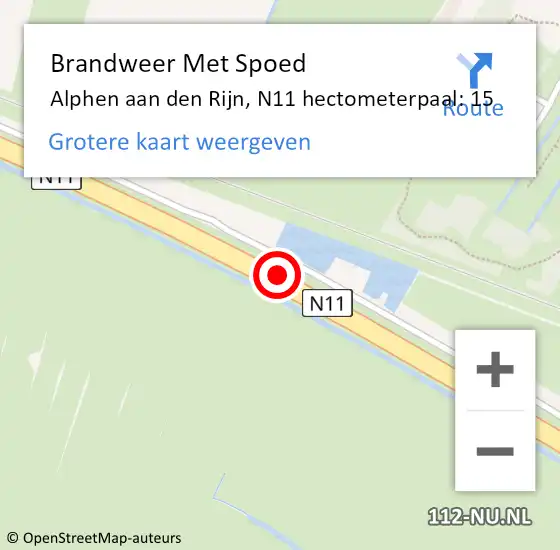Locatie op kaart van de 112 melding: Brandweer Met Spoed Naar Alphen aan den Rijn, N11 hectometerpaal: 15 op 26 januari 2024 20:09