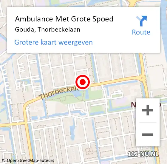 Locatie op kaart van de 112 melding: Ambulance Met Grote Spoed Naar Gouda, Thorbeckelaan op 26 januari 2024 20:36