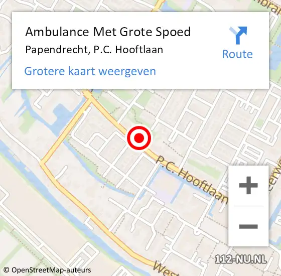 Locatie op kaart van de 112 melding: Ambulance Met Grote Spoed Naar Papendrecht, P.C. Hooftlaan op 26 januari 2024 20:59