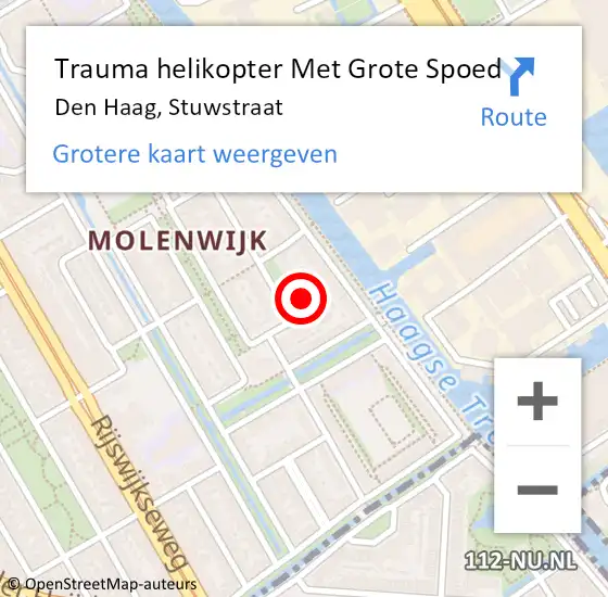 Locatie op kaart van de 112 melding: Trauma helikopter Met Grote Spoed Naar Den Haag, Stuwstraat op 26 januari 2024 22:04