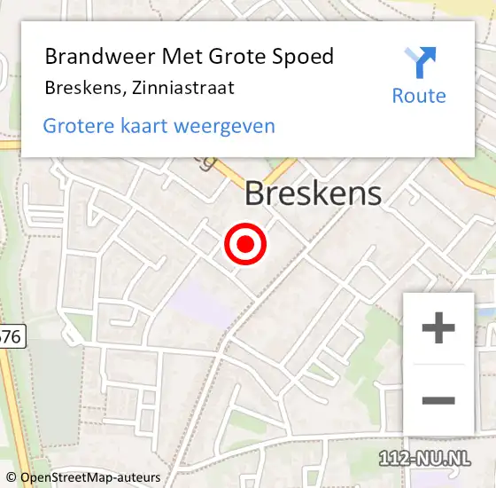 Locatie op kaart van de 112 melding: Brandweer Met Grote Spoed Naar Breskens, Zinniastraat op 26 januari 2024 22:08