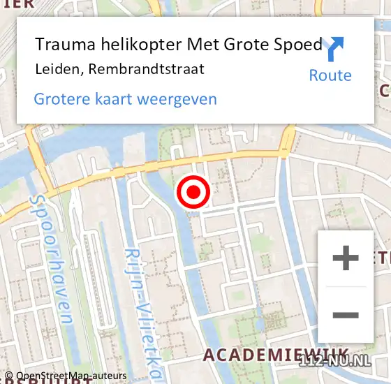 Locatie op kaart van de 112 melding: Trauma helikopter Met Grote Spoed Naar Leiden, Rembrandtstraat op 26 januari 2024 22:15
