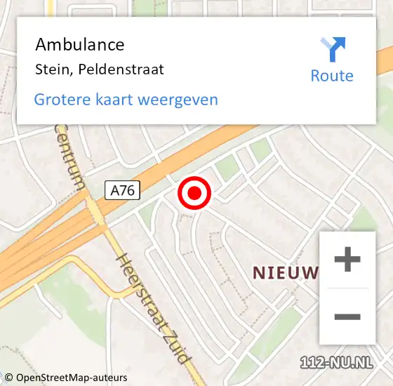 Locatie op kaart van de 112 melding: Ambulance Stein, Peldenstraat op 23 september 2014 16:05