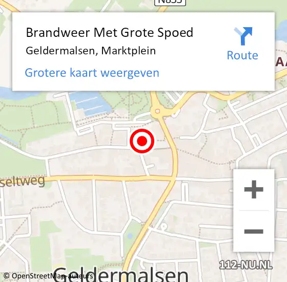 Locatie op kaart van de 112 melding: Brandweer Met Grote Spoed Naar Geldermalsen, Marktplein op 26 januari 2024 22:20