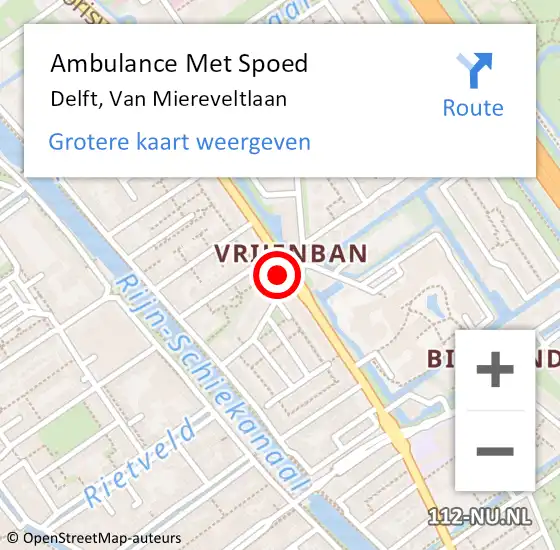 Locatie op kaart van de 112 melding: Ambulance Met Spoed Naar Delft, Van Miereveltlaan op 27 januari 2024 02:05