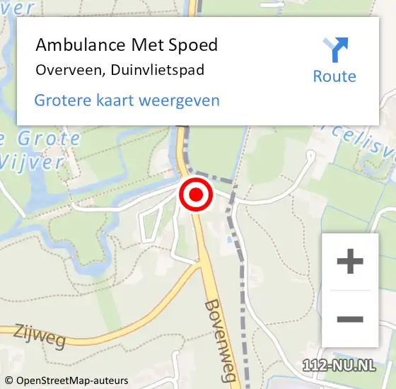 Locatie op kaart van de 112 melding: Ambulance Met Spoed Naar Overveen, Duinvlietspad op 27 januari 2024 02:13