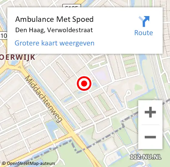 Locatie op kaart van de 112 melding: Ambulance Met Spoed Naar Den Haag, Verwoldestraat op 27 januari 2024 02:45