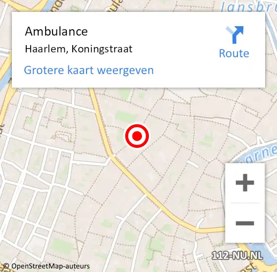 Locatie op kaart van de 112 melding: Ambulance Haarlem, Koningstraat op 27 januari 2024 02:46