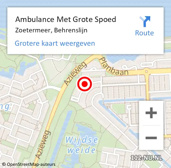 Locatie op kaart van de 112 melding: Ambulance Met Grote Spoed Naar Zoetermeer, Behrenslijn op 27 januari 2024 03:45