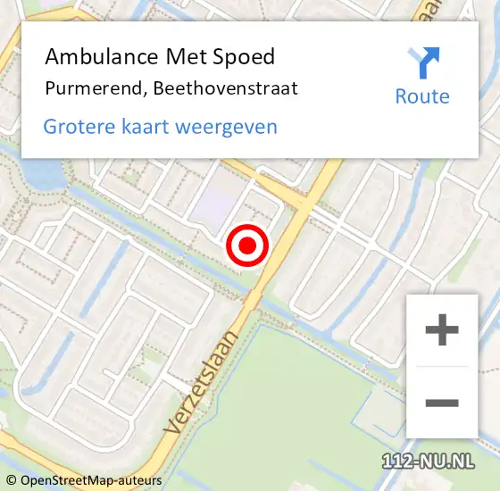 Locatie op kaart van de 112 melding: Ambulance Met Spoed Naar Purmerend, Beethovenstraat op 27 januari 2024 04:15