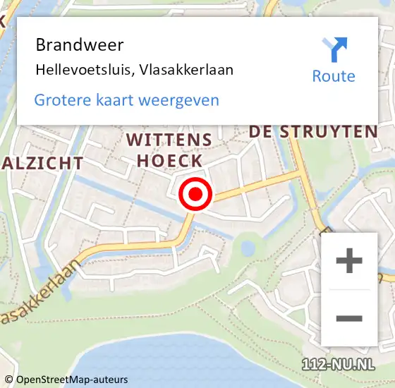Locatie op kaart van de 112 melding: Brandweer Hellevoetsluis, Vlasakkerlaan op 27 januari 2024 04:33