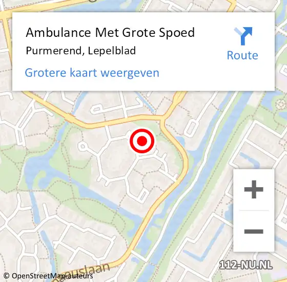 Locatie op kaart van de 112 melding: Ambulance Met Grote Spoed Naar Purmerend, Lepelblad op 27 januari 2024 04:33