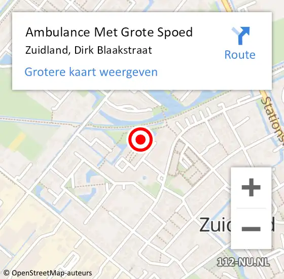 Locatie op kaart van de 112 melding: Ambulance Met Grote Spoed Naar Zuidland, Dirk Blaakstraat op 27 januari 2024 04:43