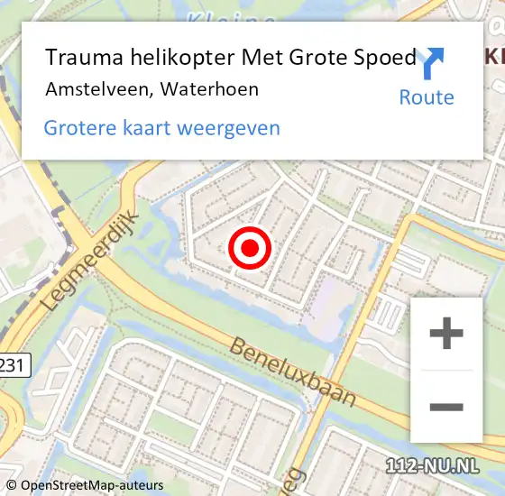 Locatie op kaart van de 112 melding: Trauma helikopter Met Grote Spoed Naar Amstelveen, Waterhoen op 27 januari 2024 04:45