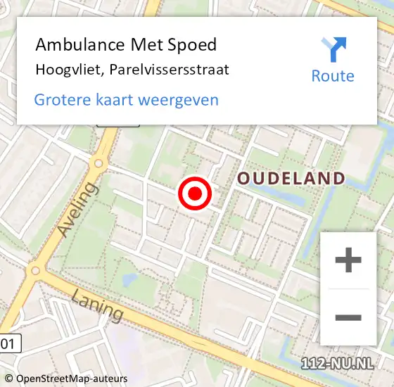 Locatie op kaart van de 112 melding: Ambulance Met Spoed Naar Hoogvliet, Parelvissersstraat op 27 januari 2024 04:53