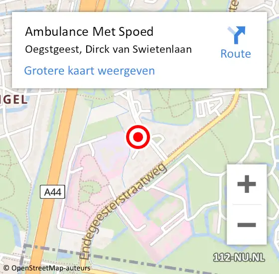 Locatie op kaart van de 112 melding: Ambulance Met Spoed Naar Oegstgeest, Dirck van Swietenlaan op 27 januari 2024 06:29