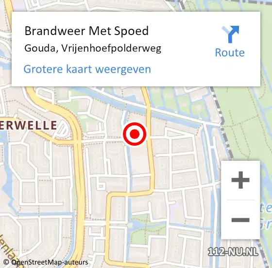 Locatie op kaart van de 112 melding: Brandweer Met Spoed Naar Gouda, Vrijenhoefpolderweg op 27 januari 2024 06:30