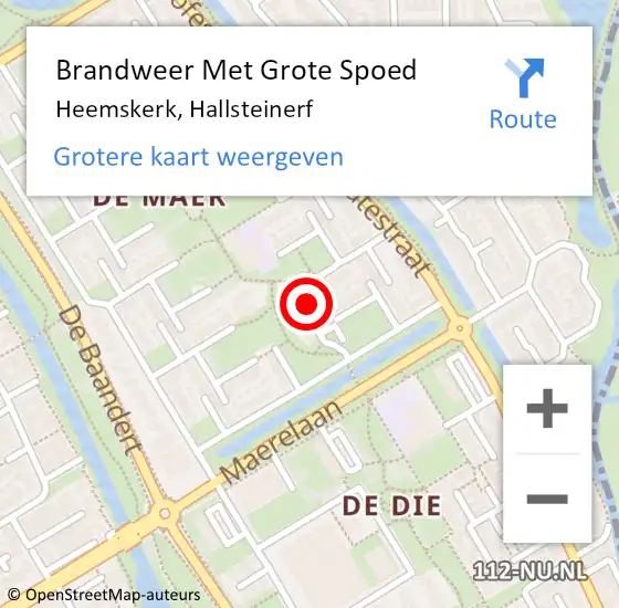 Locatie op kaart van de 112 melding: Brandweer Met Grote Spoed Naar Heemskerk, Hallsteinerf op 27 januari 2024 07:15