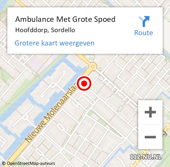 Locatie op kaart van de 112 melding: Ambulance Met Grote Spoed Naar Hoofddorp, Sordello op 27 januari 2024 08:58