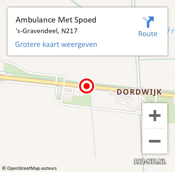 Locatie op kaart van de 112 melding: Ambulance Met Spoed Naar 's-Gravendeel, N217 op 23 september 2014 16:39
