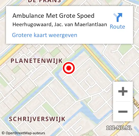 Locatie op kaart van de 112 melding: Ambulance Met Grote Spoed Naar Heerhugowaard, Jac. van Maerlantlaan op 27 januari 2024 09:41