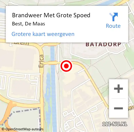 Locatie op kaart van de 112 melding: Brandweer Met Grote Spoed Naar Best, De Maas op 15 oktober 2013 13:16