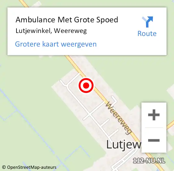 Locatie op kaart van de 112 melding: Ambulance Met Grote Spoed Naar Lutjewinkel, Weereweg op 23 september 2014 16:41