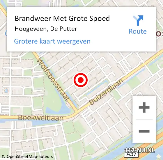 Locatie op kaart van de 112 melding: Brandweer Met Grote Spoed Naar Hoogeveen, De Putter op 27 januari 2024 09:59