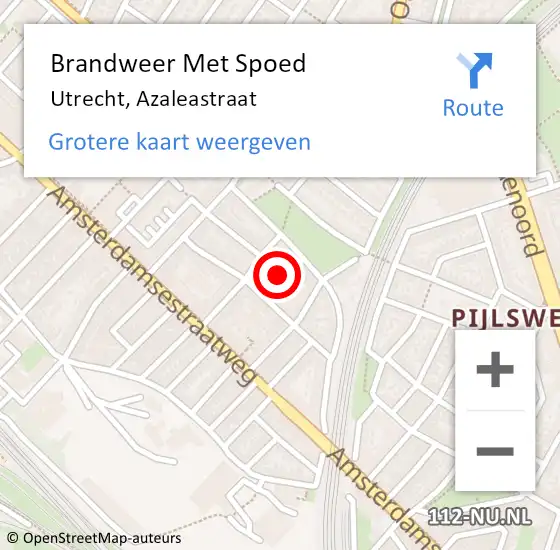 Locatie op kaart van de 112 melding: Brandweer Met Spoed Naar Utrecht, Azaleastraat op 27 januari 2024 10:01