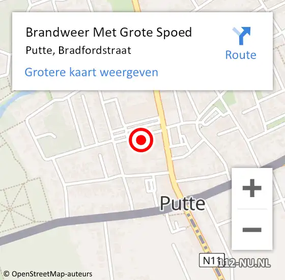 Locatie op kaart van de 112 melding: Brandweer Met Grote Spoed Naar Putte, Bradfordstraat op 27 januari 2024 10:04