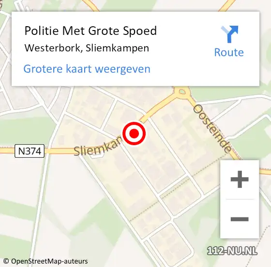 Locatie op kaart van de 112 melding: Politie Met Grote Spoed Naar Westerbork, Sliemkampen op 27 januari 2024 10:08