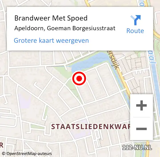 Locatie op kaart van de 112 melding: Brandweer Met Spoed Naar Apeldoorn, Goeman Borgesiusstraat op 27 januari 2024 10:20