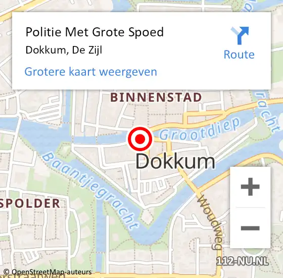 Locatie op kaart van de 112 melding: Politie Met Grote Spoed Naar Dokkum, De Zijl op 27 januari 2024 10:22