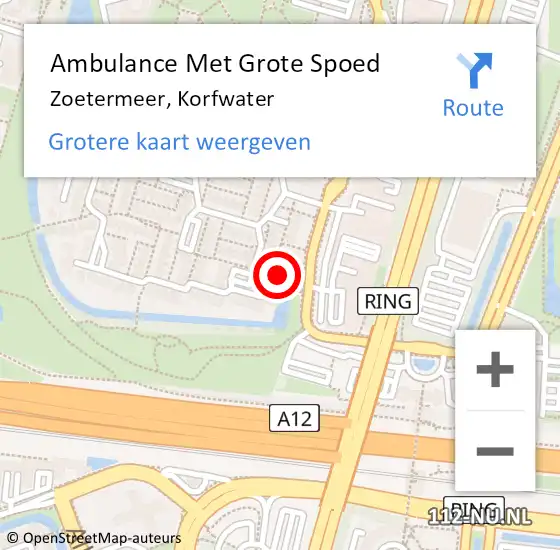 Locatie op kaart van de 112 melding: Ambulance Met Grote Spoed Naar Zoetermeer, Korfwater op 27 januari 2024 10:49